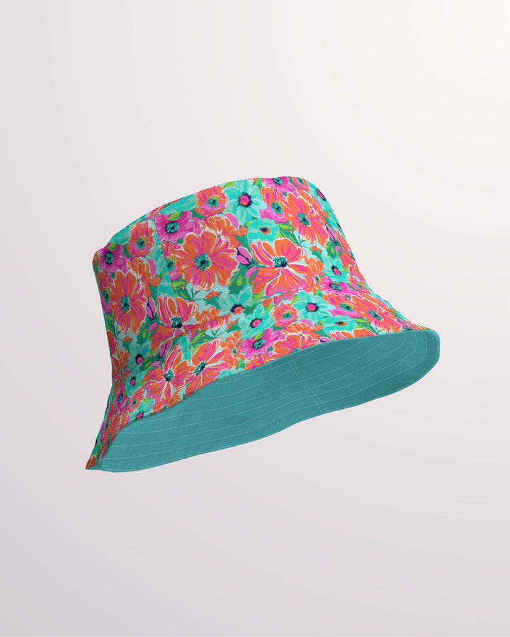 Tropical Floral Reversible Bucket Hat - Unisex Hat with Sun Protection for Beach Pool Party Vacation Travel Cruise, Cute Flower Print Hat