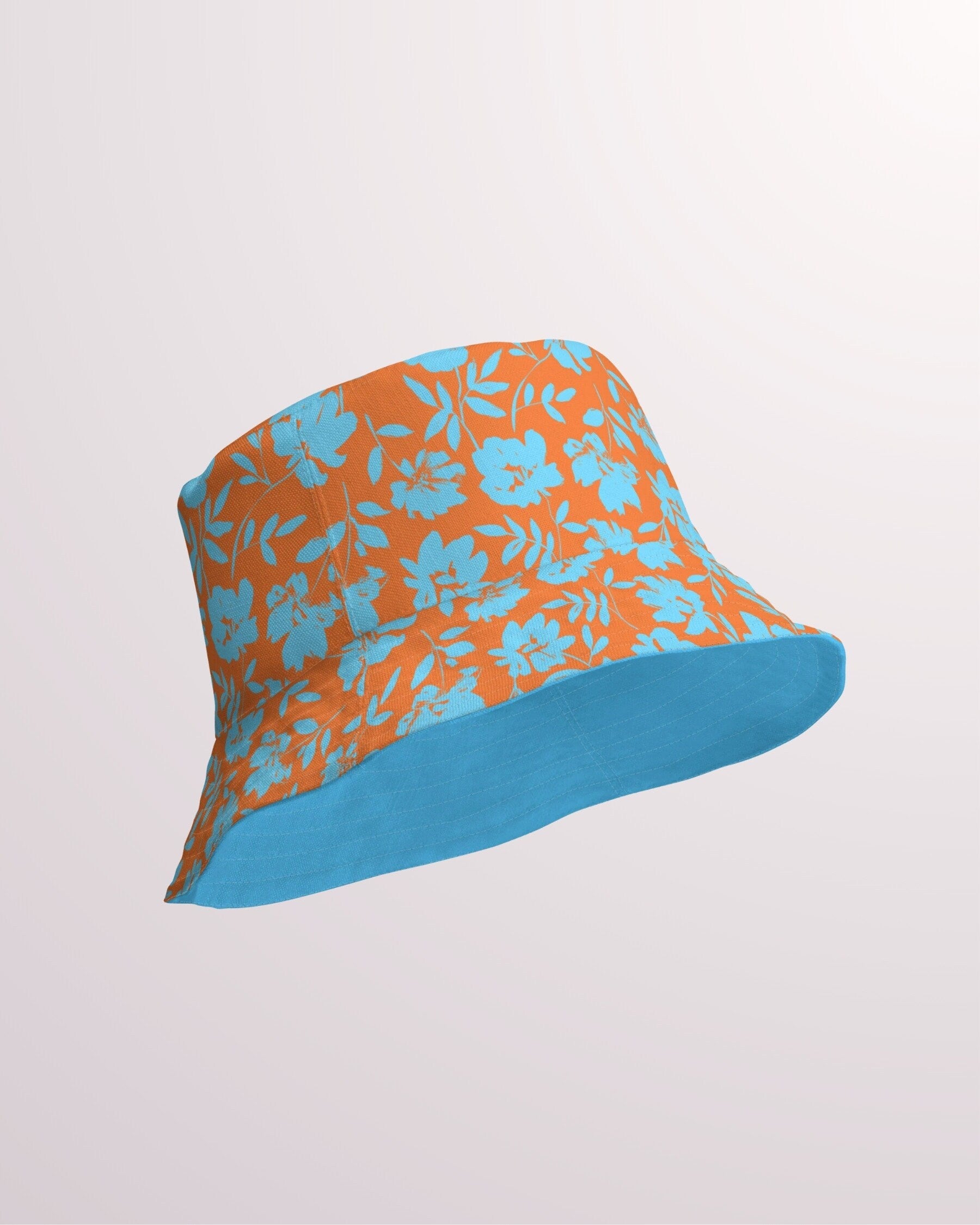 Tropical Floral Reversible Bucket Hat - Unisex Hat with Sun Protection for Beach Pool Party Vacation Travel Cruise, Cute Hawaiian Print Hat