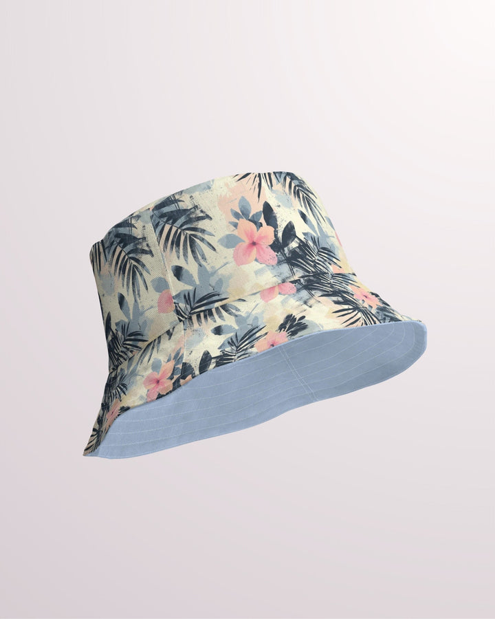 Tropical Floral Reversible Bucket Hat - Unisex Hat with Sun Protection for Beach Pool Party Vacation Travel Cruise, Hawaiian Print