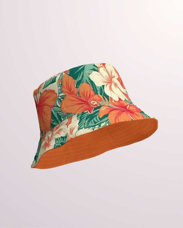 Tropical Floral Print Reversible Bucket Hat - Unisex Hat with Sun Protection for Beach Pool Party Vacation Travel Cruise, Hawaiian Print