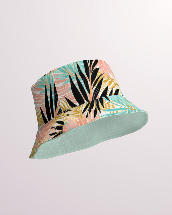 Tropical Floral Print Reversible Bucket Hat - Unisex Hat with Sun Protection for Beach Pool Party Vacation Travel Cruise