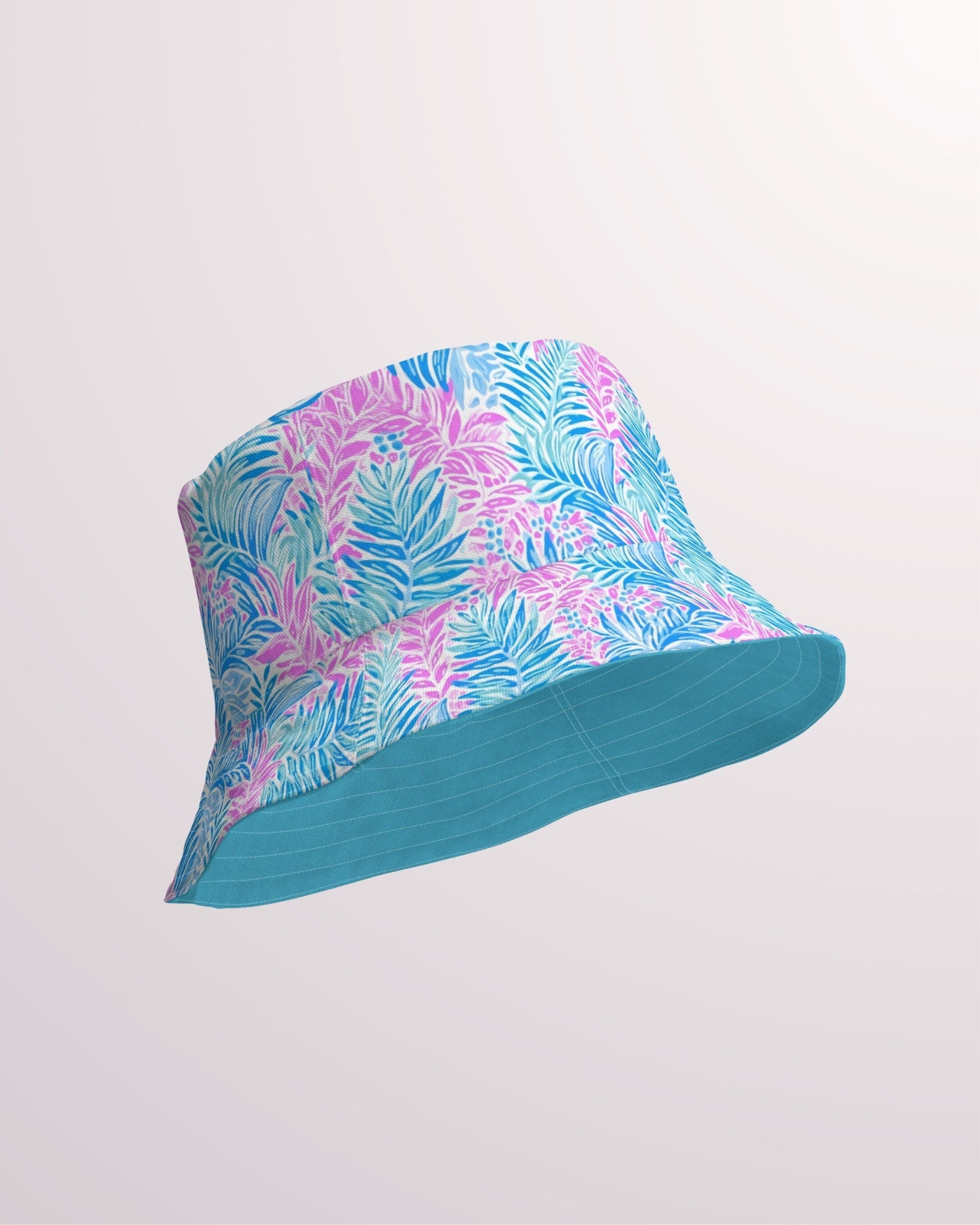 Tropical Floral Reversible Bucket Hat - Unisex Hat with Sun Protection for Beach Pool Party Vacation Travel Cruise, Cute Floral Print Hat