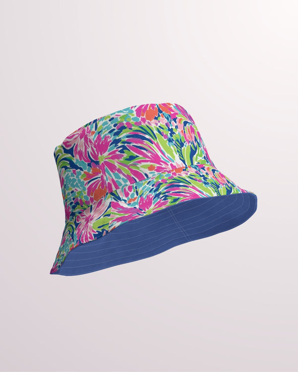 Tropical Floral Print Reversible Bucket Hat - Unisex Hat with Sun Protection for Beach Pool Party Vacation Travel Cruise, Cute Colorful Hat