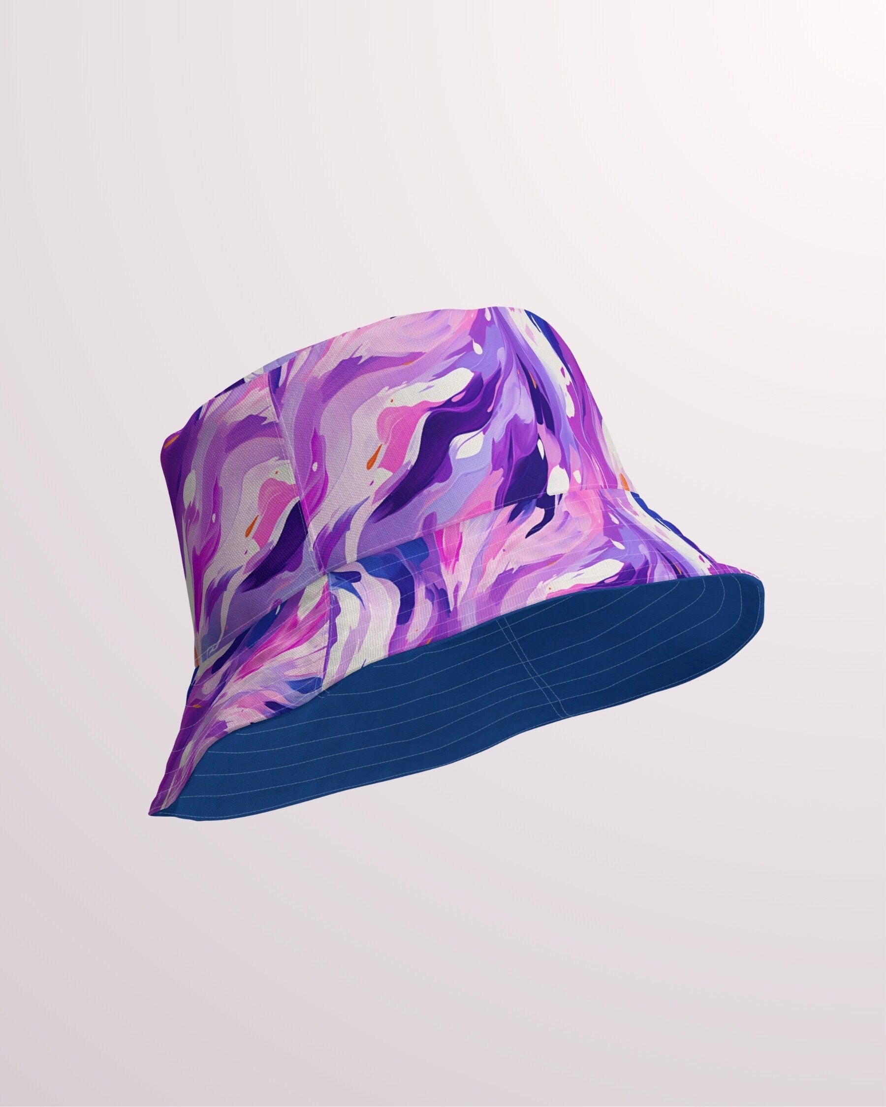 Purple Abstract Print Reversible Bucket Hat - Unisex Hat with Sun Protection for Beach Pool Party Vacation Travel Cruise