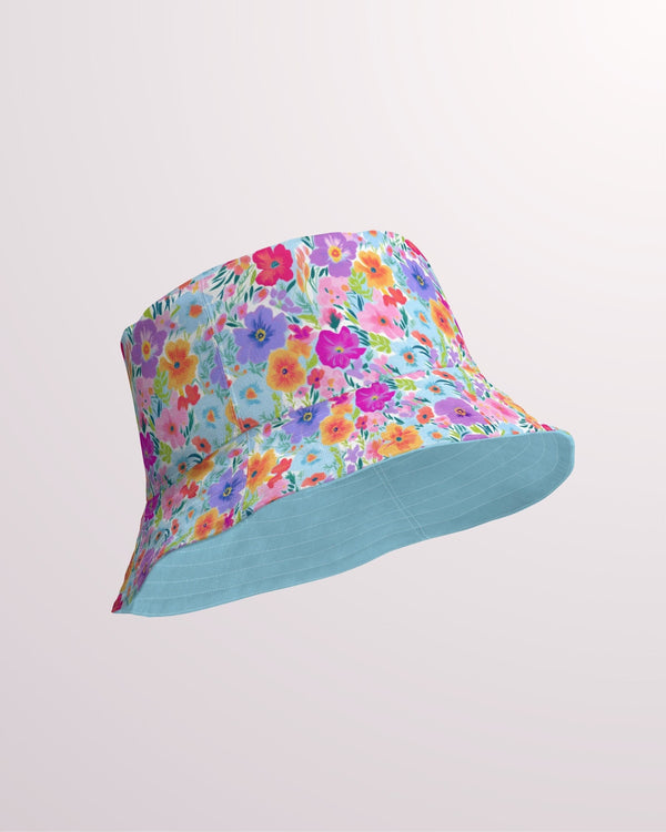 Floral Print Reversible Bucket Hat - Unisex Hat with Sun Protection for Beach Pool Party Vacation Travel Cruise, Cute Colorful Flowers