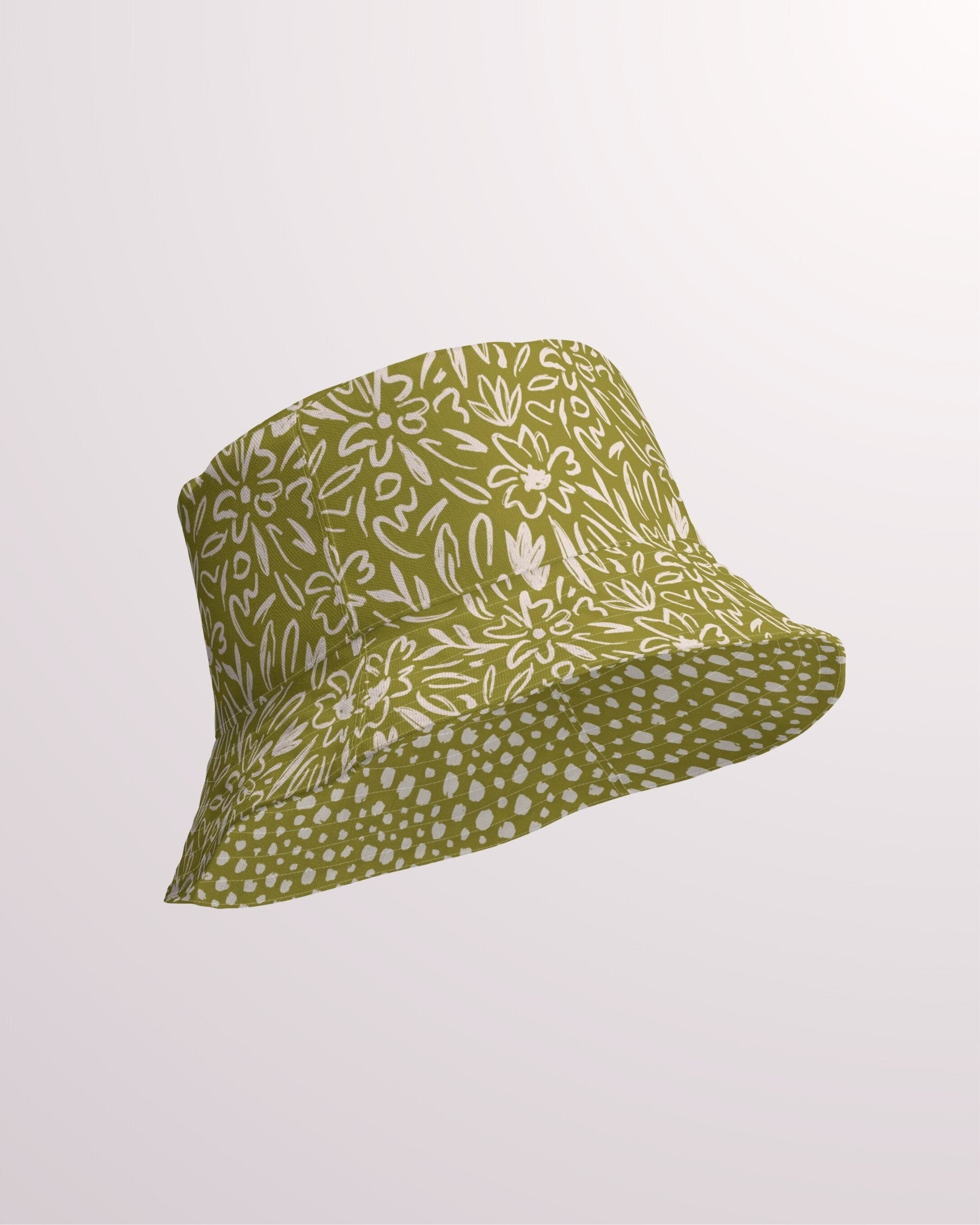 Green Floral Print Reversible Bucket Hat - Unisex Hat with Sun Protection for Beach Pool Party Vacation Travel Cruise