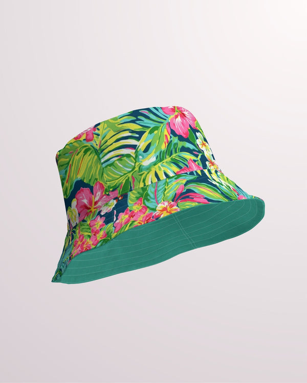 Tropical Floral Reversible Bucket Hat - Unisex Hat with Sun Protection for Beach Pool Party Vacation Travel Cruise, Cute Hawaiian Print Hat