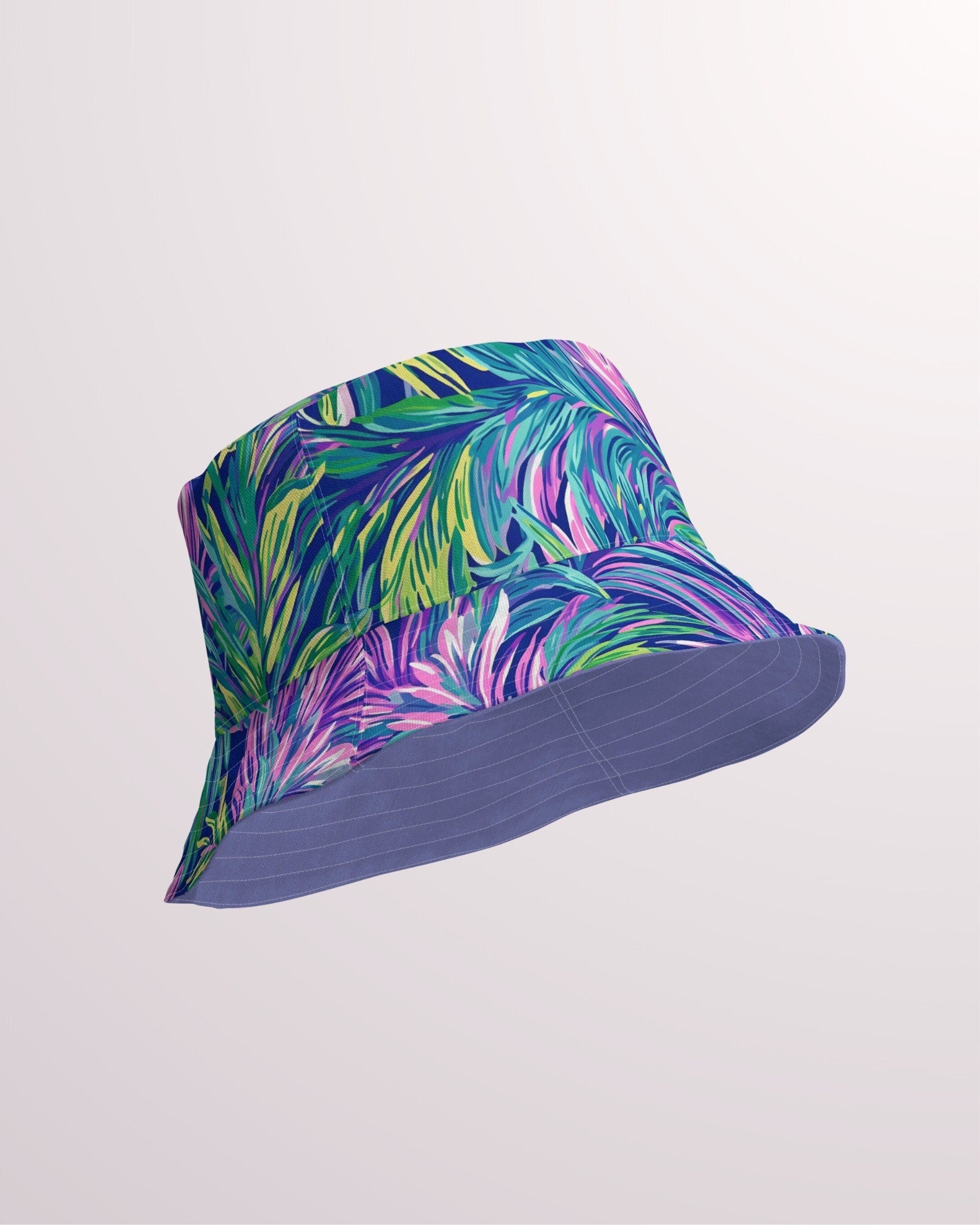 Tropical Floral Reversible Bucket Hat - Unisex Hat with Sun Protection for Beach Pool Party Vacation Travel Cruise, Cute Tropical Hat