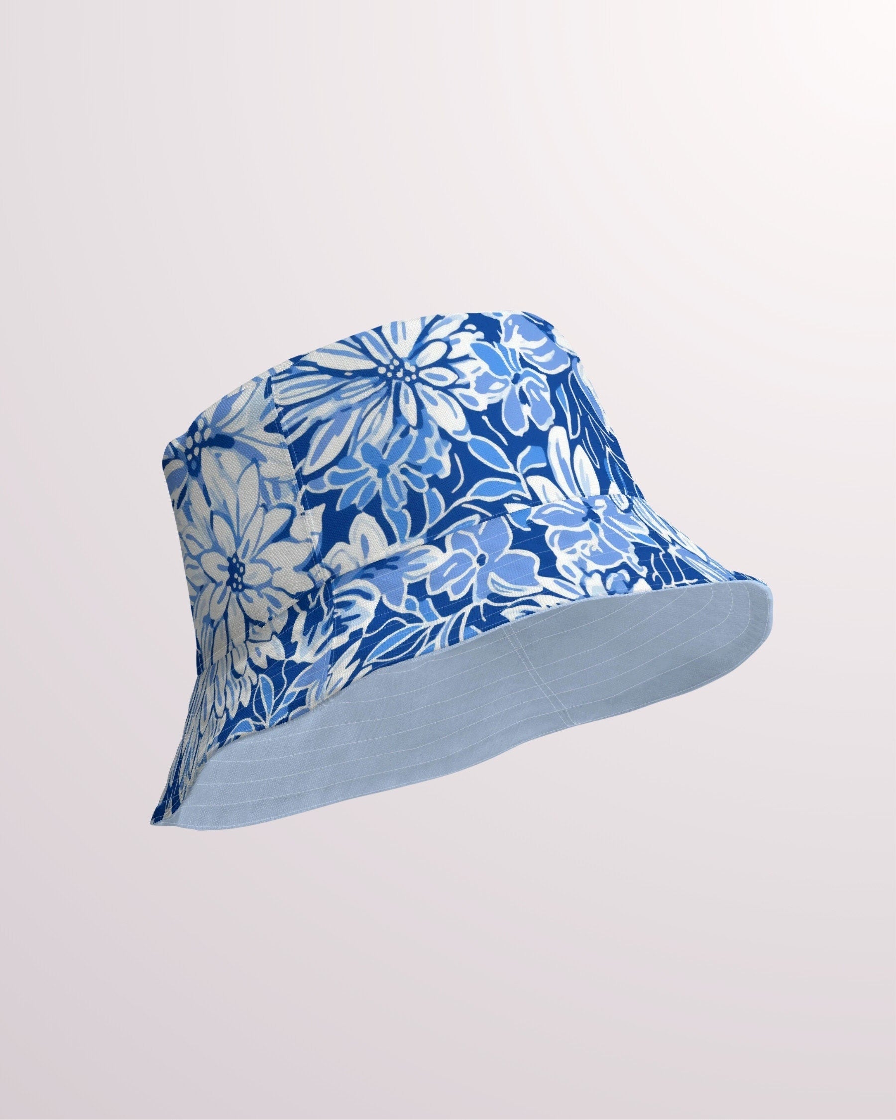 Tropical Floral Reversible Bucket Hat - Unisex Hat with Sun Protection for Beach Pool Party Vacation Travel Cruise, Cute Flower Print Hat