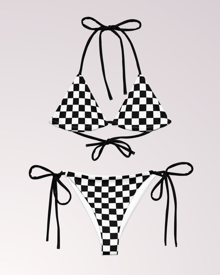 String Bikini Swimsuit Woman Bathing Suit 2 Piece Swim Suit Set Checkerboard Swimwear Summer Beach Pool Vacation Boat Cruise Checkered Print