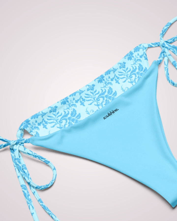 BOHO FLORAL BIKINI - Light Blue Flower Print Classic String Bikini Set Womens Swimwear with Sun Protection For Beach Vacation Pool Party