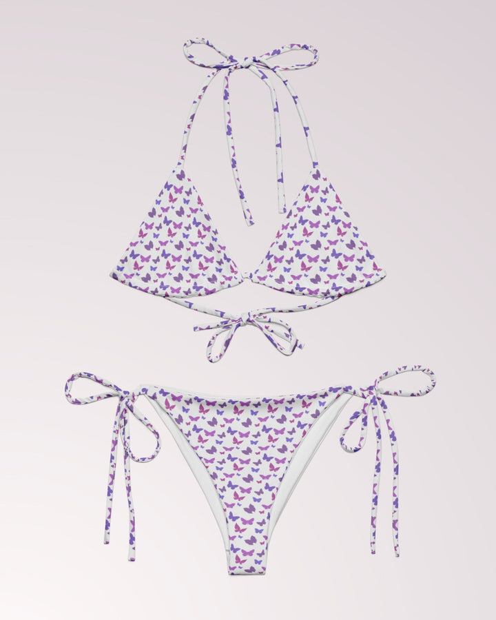 CUTE BUTTERFLY BIKINI - Gray Purple Pink Print Classic String Bikini Set Womens Swimwear with Sun Protection For Beach Vacation Pool Party