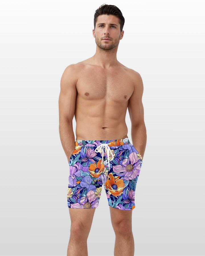 Mens Swim Trunks Boho Floral Print Swimsuit for Man Summer Swimwear Shorts Boy Bathing Suit for Summer Beach Pool Vacation Boat Cruise