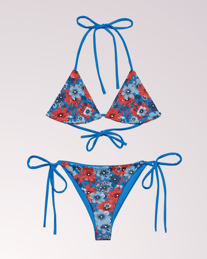 PATRIOTIC BIKINI - 4th of July Red White & Blue Classic String Bikini Set Womens Swimwear with Sun Protection For Beach Vacation Pool Party