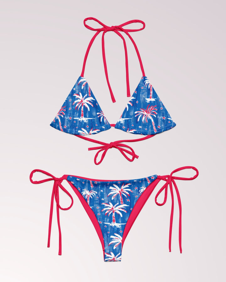 String Bikini Swimsuit Woman Bathing Suit 2 Piece Swim Suit Set American Patriotic Print 