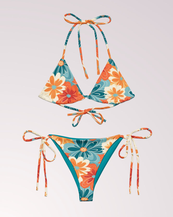 String Bikini Swimsuit Woman Bathing Suit 2 Piece Swim Suit Set Retro 70s Floral