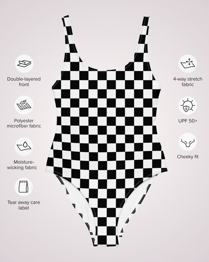 Womens One Piece Swimsuit Checkerboard Girl Bathing Suit Ladies Swimwear for Summer Beach Swimming Pool Vacation Boat Cruise Checkered Print