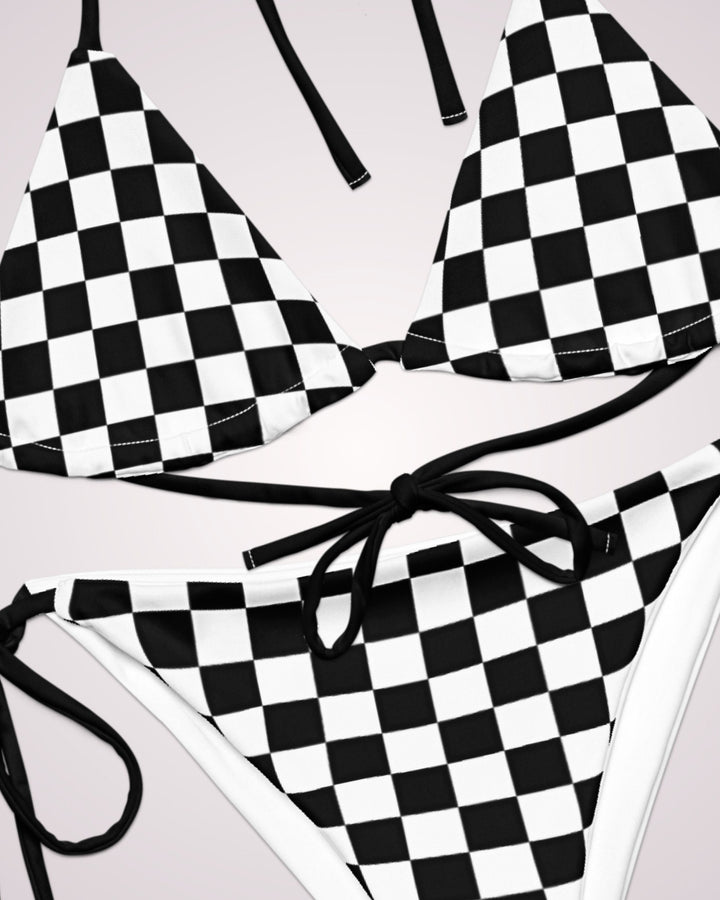 String Bikini Swimsuit Woman Bathing Suit 2 Piece Swim Suit Set Checkerboard Swimwear Summer Beach Pool Vacation Boat Cruise Checkered Print