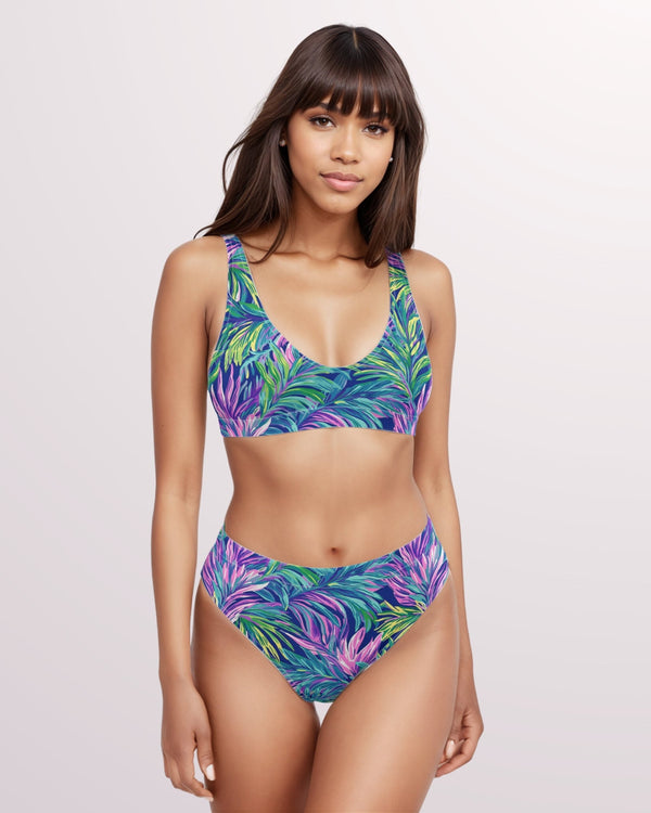 Tropical Palm IV High-waist Bikini Set