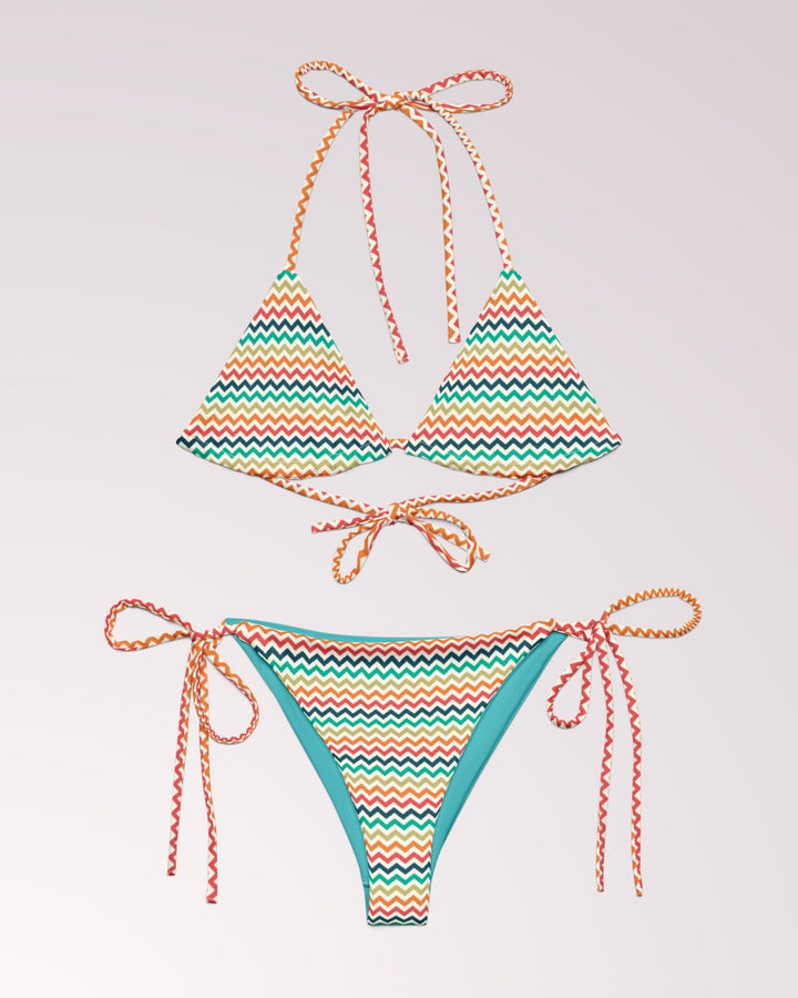 String Bikini Swimsuit Woman Bathing Suit 2 Piece Swim Suit Set Retro Chevron