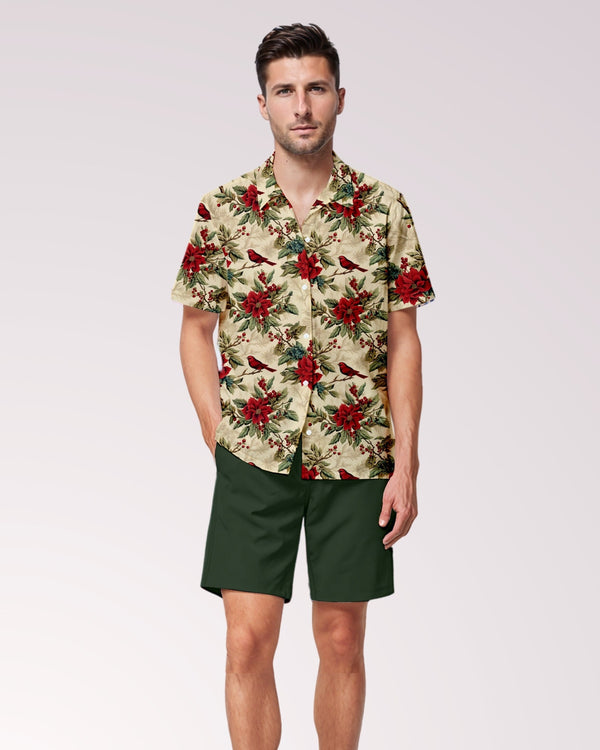 Vintage Christmas Floral Mens Cabana Shirt