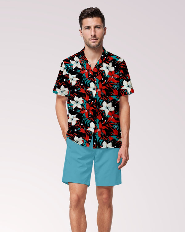 Floral Christmas Mens Cabana Shirt