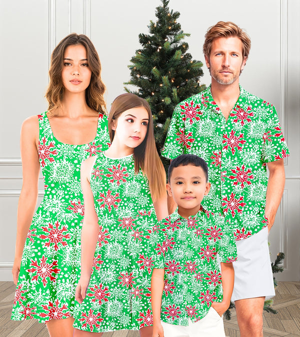 Family Matching Outfits for Christmas Party, Snowflake Print Holiday Shirt, Mommy and Me Dress, Father and Son Shirt