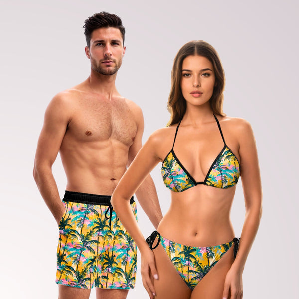 Matching Swimsuits Hawaiian Tropical Print Bathing Suits for Couple Swimwear for Honeymoon or Wedding Gift Bride and Groom Beach Vacation