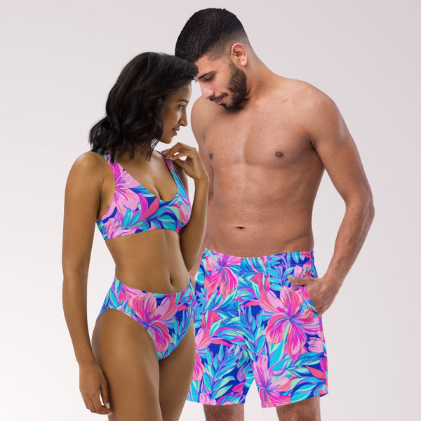 Matching Swimsuits Tropical Floral Bathing Suits for Couple Swimwear for Honeymoon or Wedding Gift for Bride and Groom Beach Vacation Pool