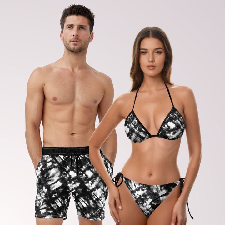 Matching Swimsuits Abstract Grunge Print Bathing Suits for Couple Swimwear for Honeymoon or Wedding Gift for Bride and Groom Beach Vacation