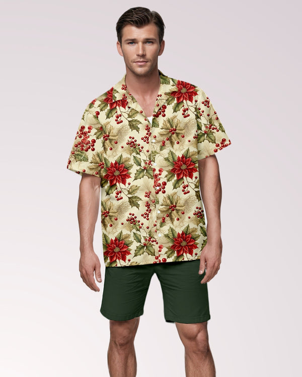 Vintage Christmas Floral Mens Cabana Shirt