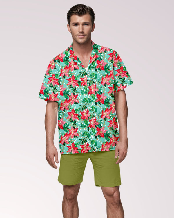 Floral Christmas Mens Cabana Shirt