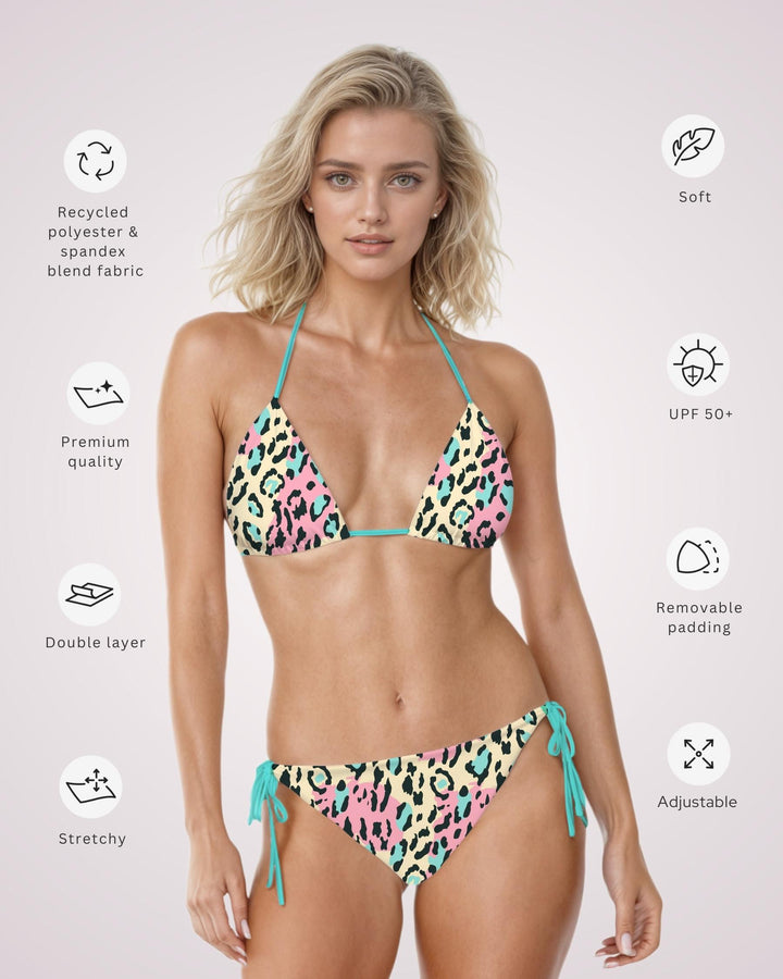 Pastel Animal Print Bikini - Cute 2 Piece Swimsuit Set Woman for Summer Beach Vacay String Bikini Bathing Suit