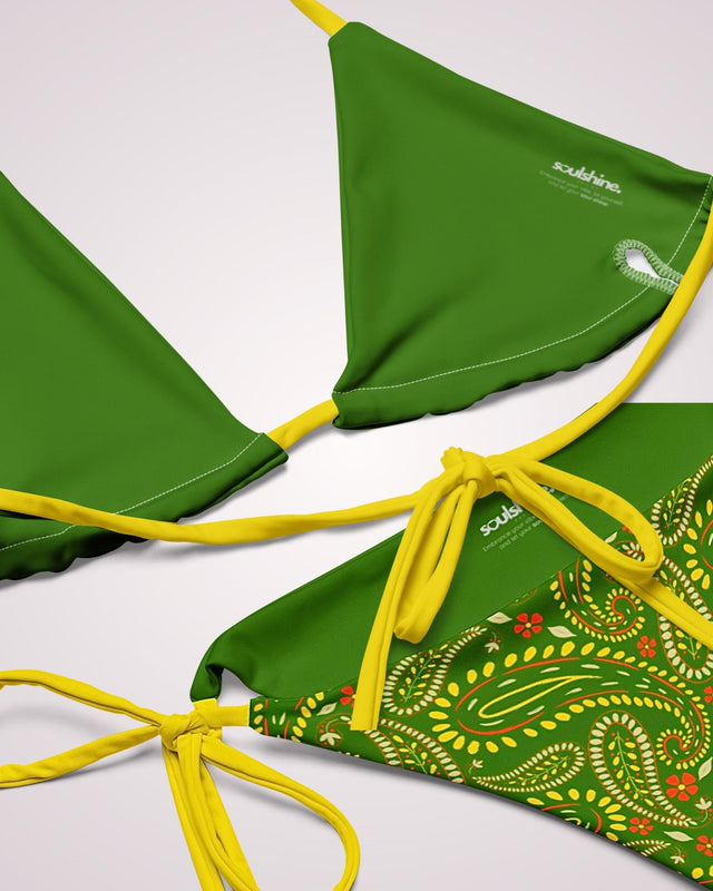 Green Paisley Print Bikini - Cute 2 Piece Swimsuit Set Woman for Summer Beach Vacay String Bikini Bathing Suit