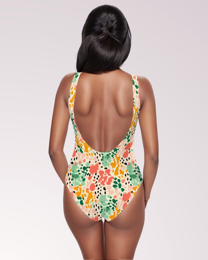 Womens One Piece Swimsuit Colorful Abstract Print