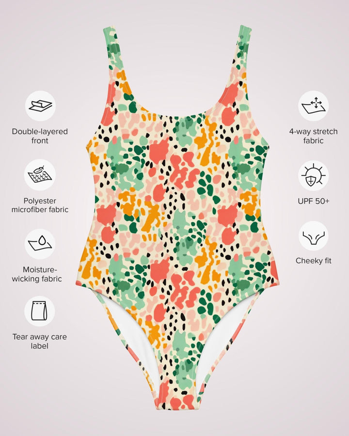 Womens One Piece Swimsuit Colorful Abstract Print