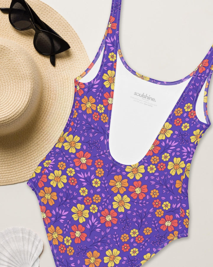 Womens One Piece Swimsuit Purple Boho Floral Print