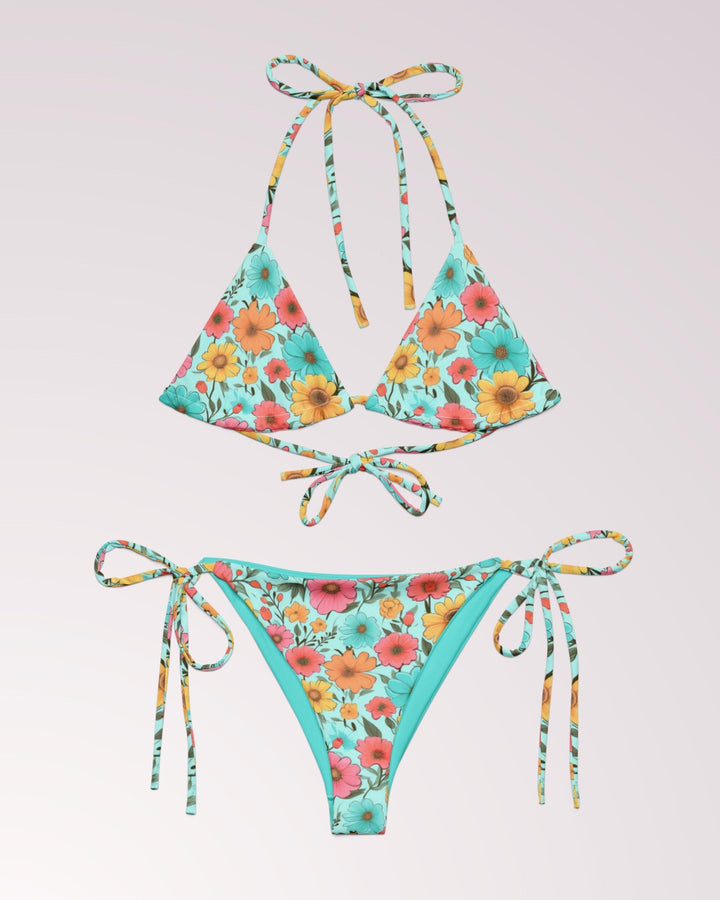 Boho Floral Print Bikini - Cute 2 Piece Swimsuit Set Woman for Summer Beach Vacay String Bikini Bathing Suit