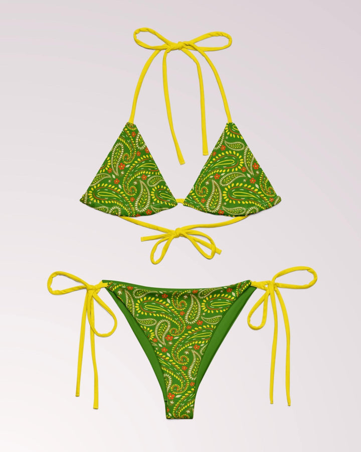 Green Paisley Print Bikini - Cute 2 Piece Swimsuit Set Woman for Summer Beach Vacay String Bikini Bathing Suit