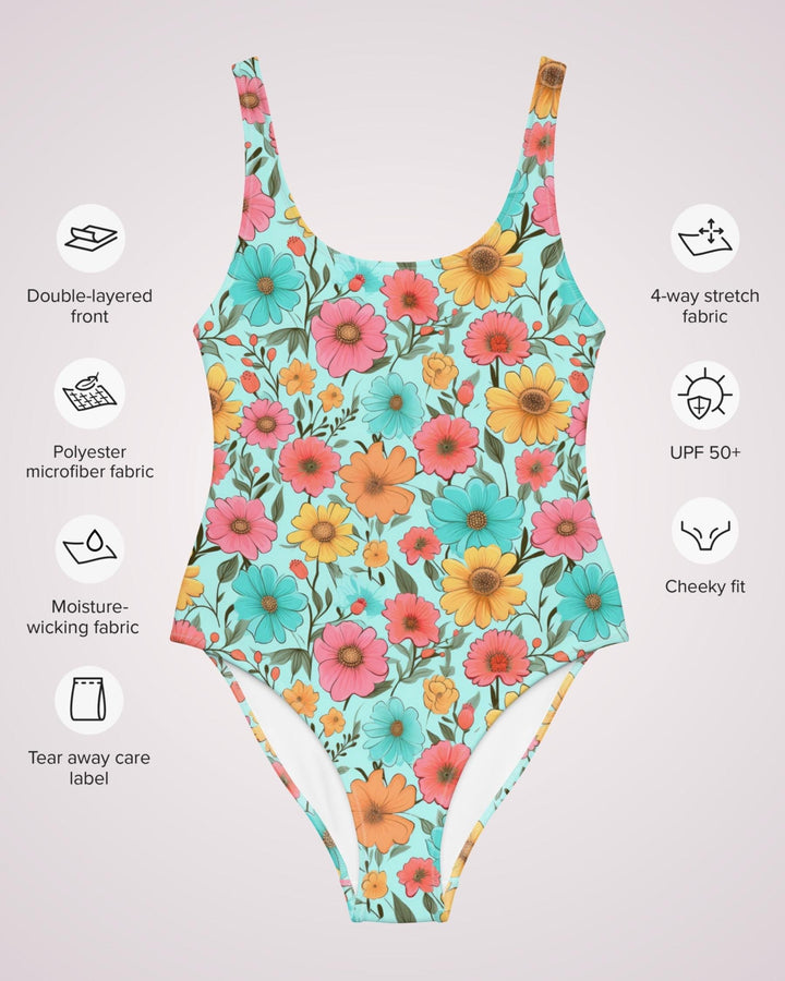 Womens One Piece Swimsuit Boho Floral Print