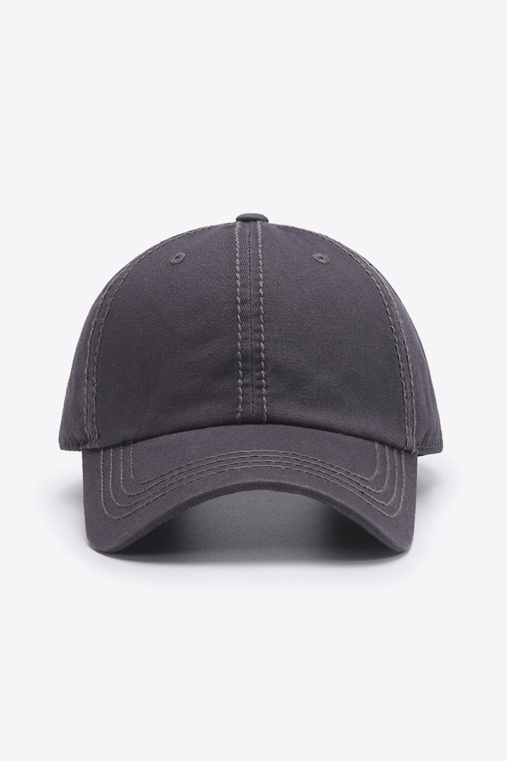 Solid dark charcoal In A Pretty World baseball cap with a softly structured crown, curved brim, and neatly defined panel stitching.