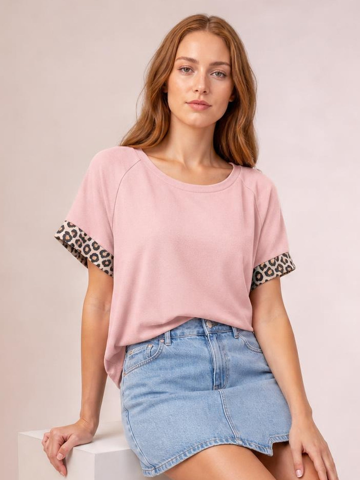 Leopard Round Neck Short Sleeve T-Shirt · Natural Movement