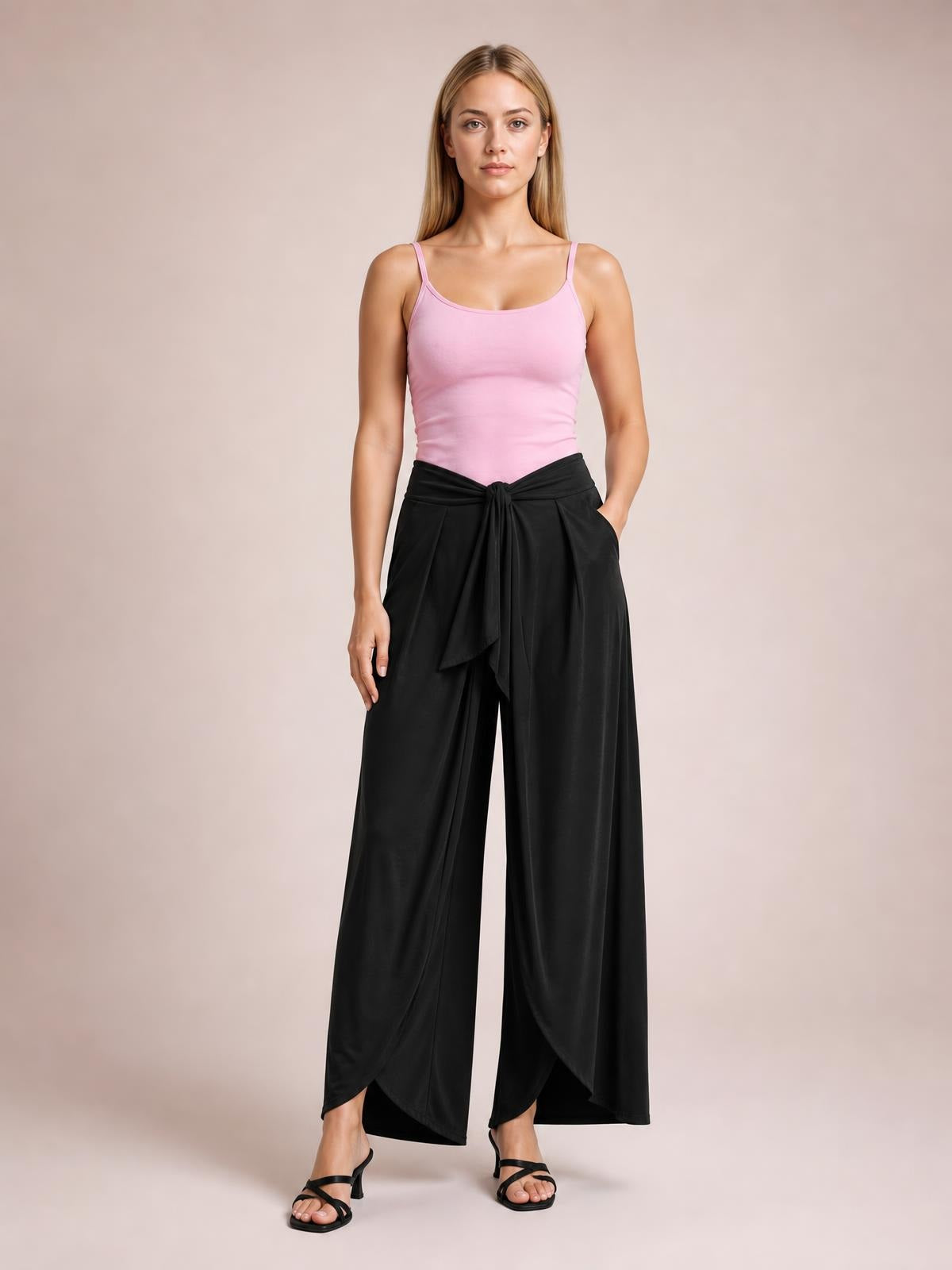 Knotted Waist Split Leg Relaxed Pants · Hero Full Body