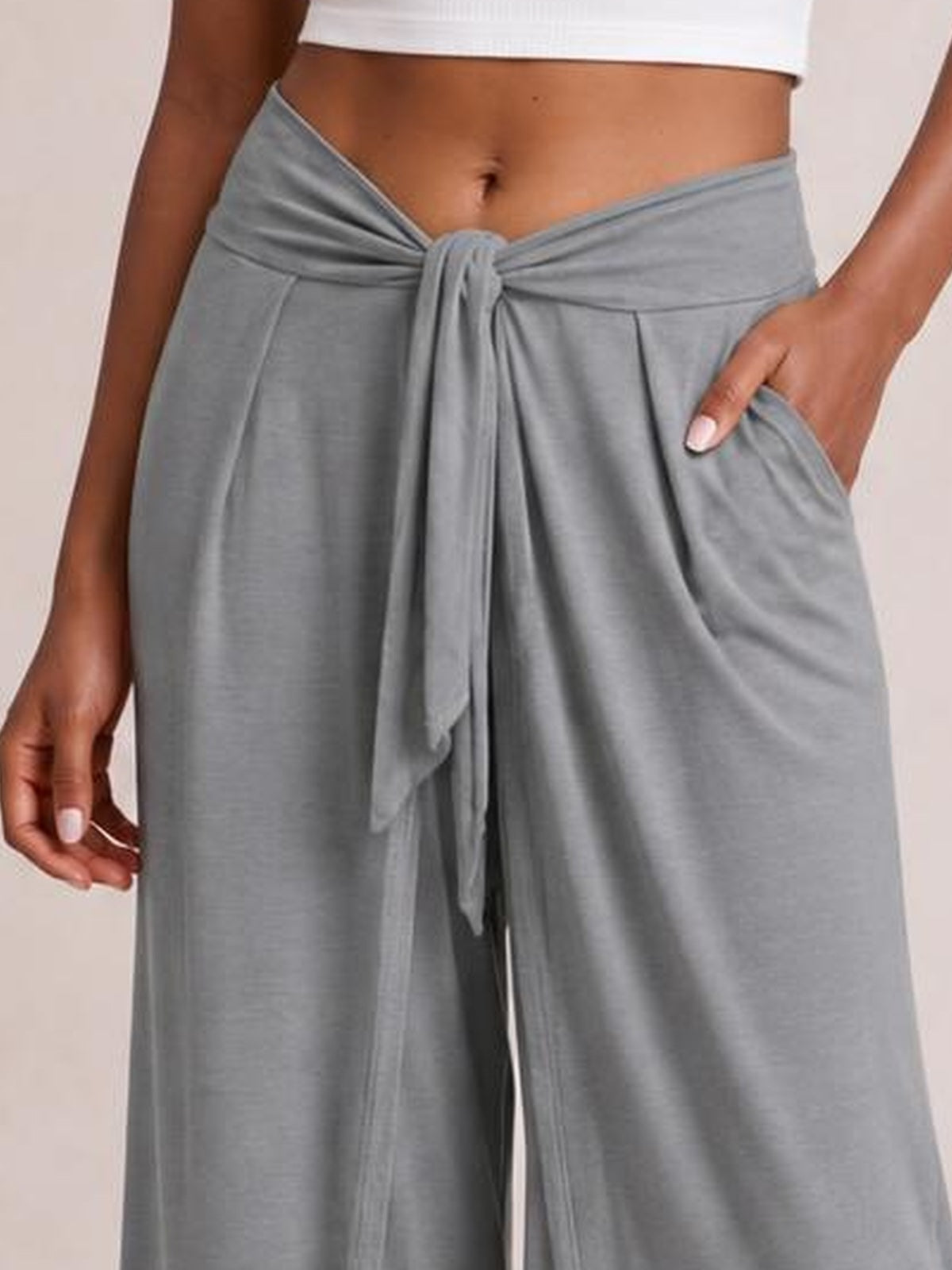 Knotted Waist Split Leg Relaxed Pants · Studio Prop Pose