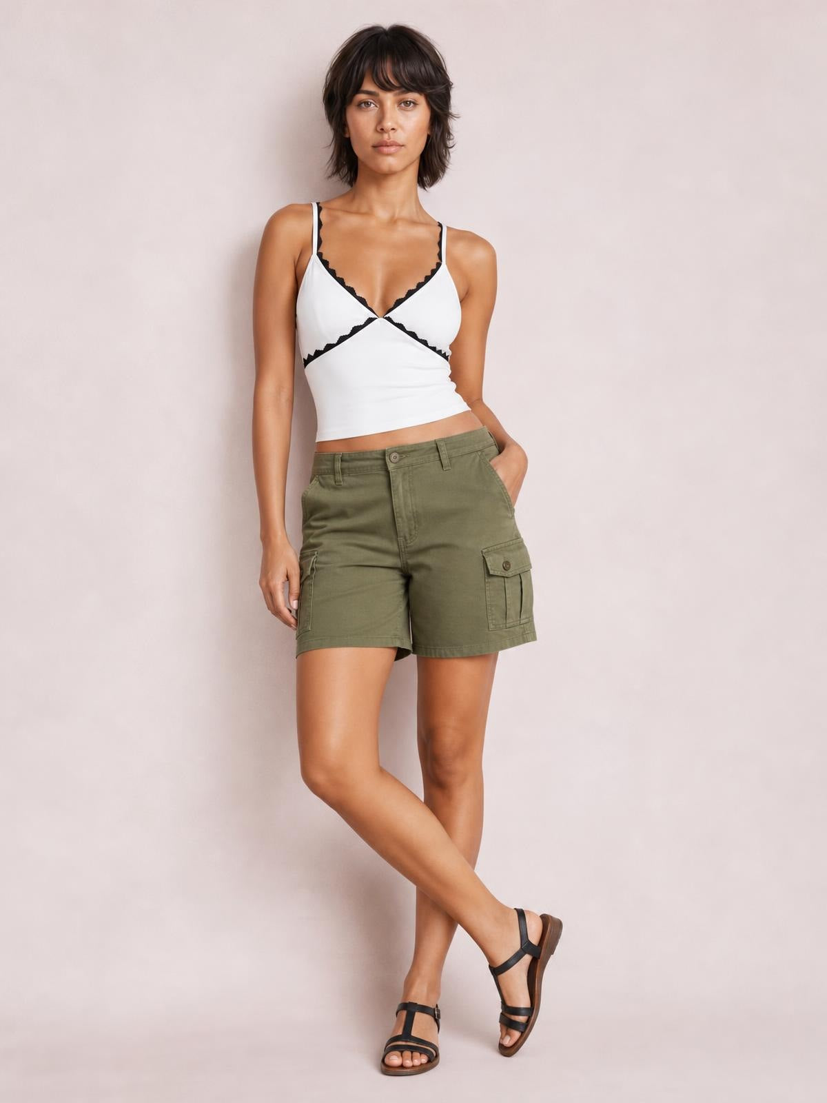 Lace Detail Contrast Trim Cami · Studio Prop Pose