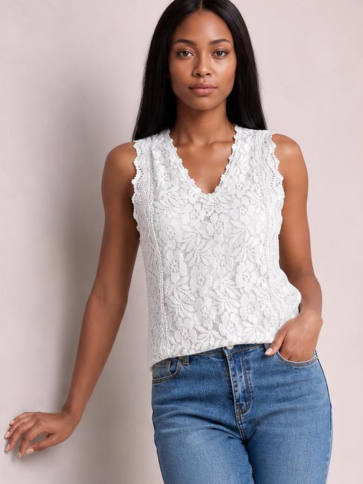 Lace V-Neck Tank · Studio Prop Pose