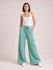 Mineral Wash Exposed Seam Drawstring High Waist Wide Leg Cargo Pants · Hero Full Body