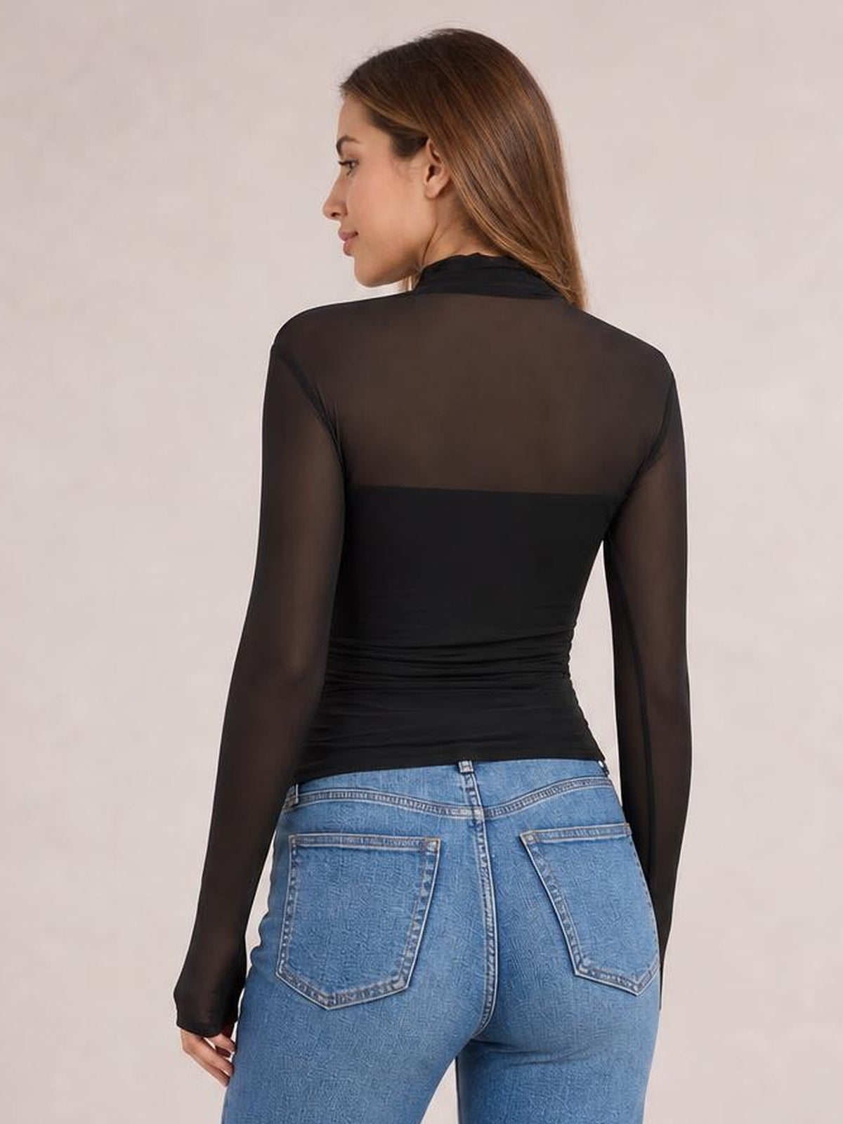 Mock Neck Long Sleeve Top · Back View