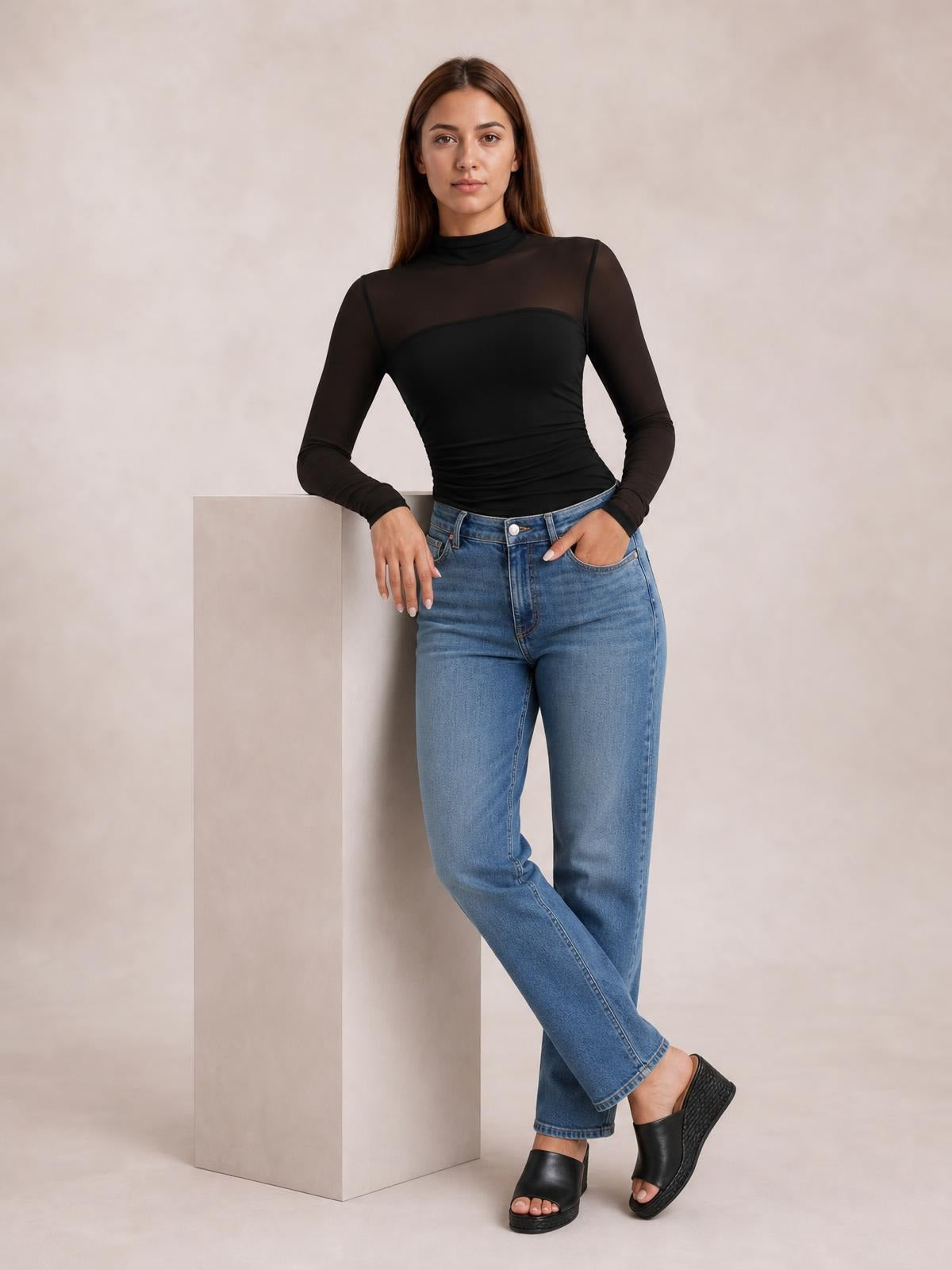 Mock Neck Long Sleeve Top · Studio Prop Pose