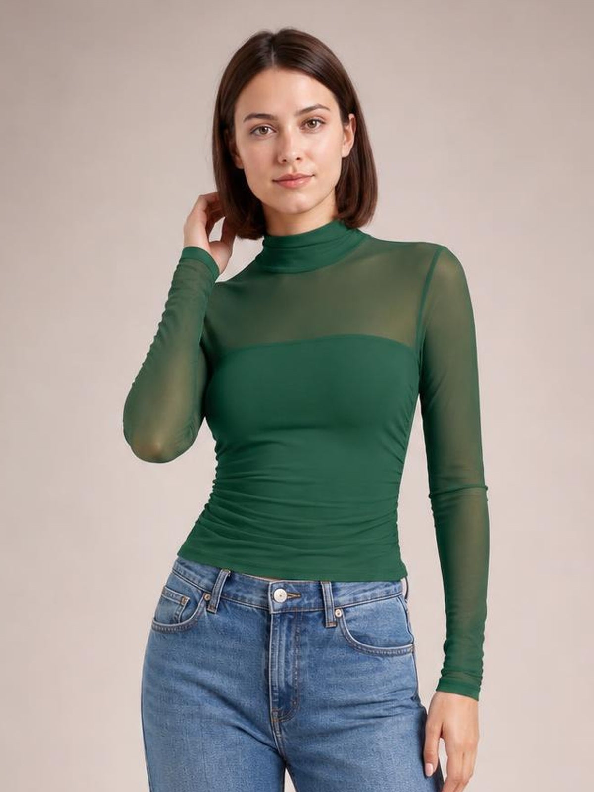 Mock Neck Long Sleeve Top · Medium / Three-Quarter